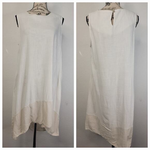 Label Of Love Dress L Linen Blend High Low Sleeveless Lagenlook Beachy Coastal - Picture 1 of 10